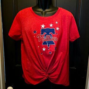 Philadelphia Phillies New Era Red Distressed Twist SS T-Shirt Women's XXL